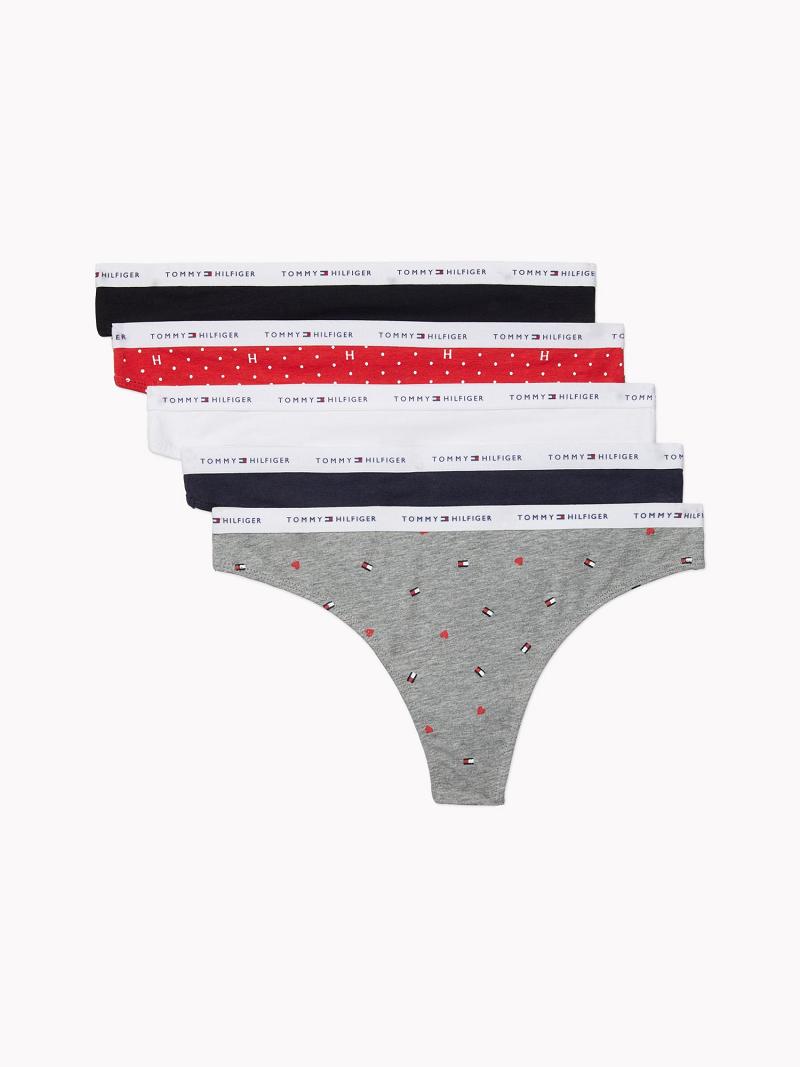 Női Tommy Hilfiger Logo Mix 5PK Thongs Szürke | HU 565ZUT